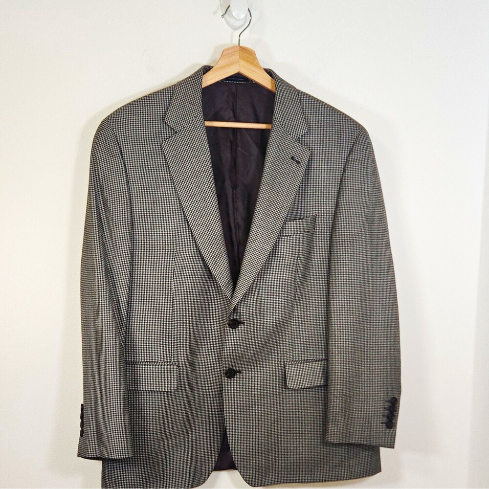 Ralph Lauren Suit Jacket 42 Short B/W Houndstooth Silk Wool 2 Button